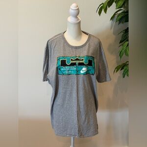 Nike LeBron James Gray Short Sleeve Tee with Teal Graphic Panel